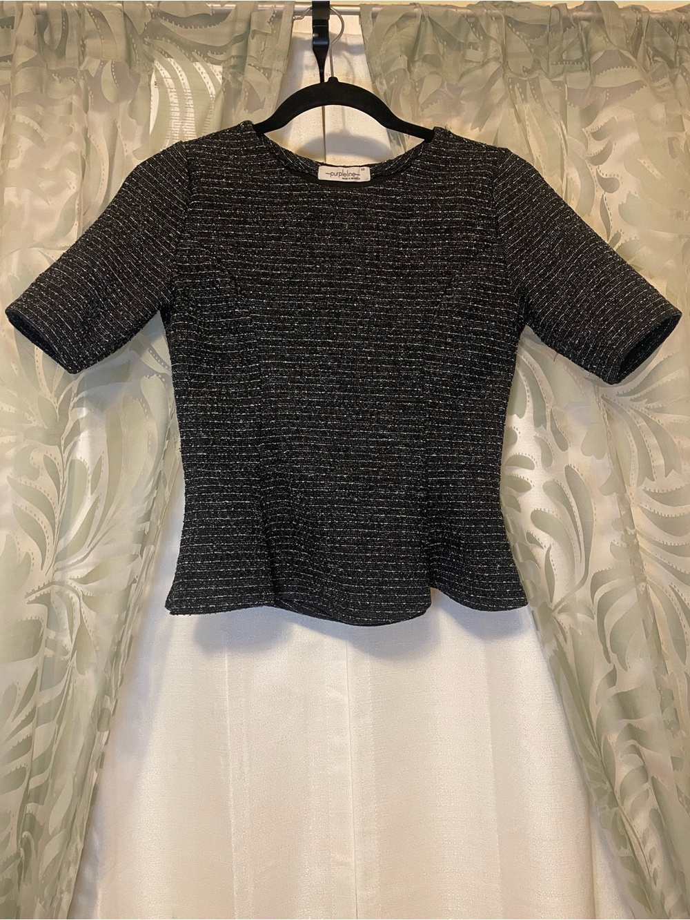 Purpleline Black Metallic half Sleeve Peplum Tee